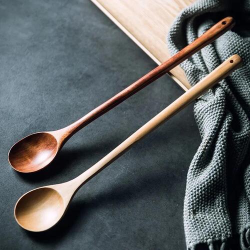 Korean-style mixing cookware with a long-handled wooden spoon for eating, wooden milk pot, heat-insulating wooden soup spoon