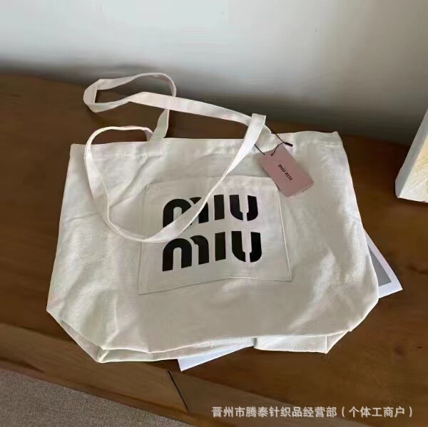 New Miu Canvas Bag Large Capacity Women's Shoulder Bag Eco-Friendly Shopping Bag Tote Bag Letter Bag Wholesale