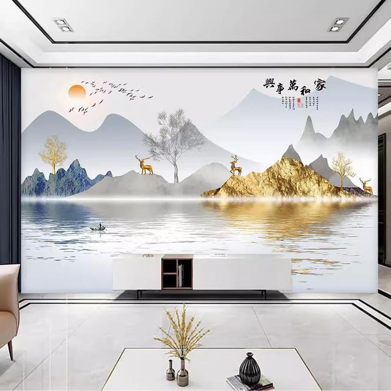 墙纸3d立体壁画电视背景墙壁纸客厅家和影视壁布装饰墙布自粘|undefined