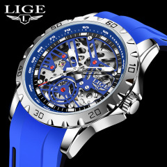 LIGE/Prince 2023 New Model Automatic Mechanical Watch with Hollow Design, Men's Fashion Waterproof Night Light Wristwatch