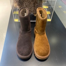 蝶澳2025秋冬新款牛皮真皮冬季加绒保暖中筒女款防水鞋加棉套鞋