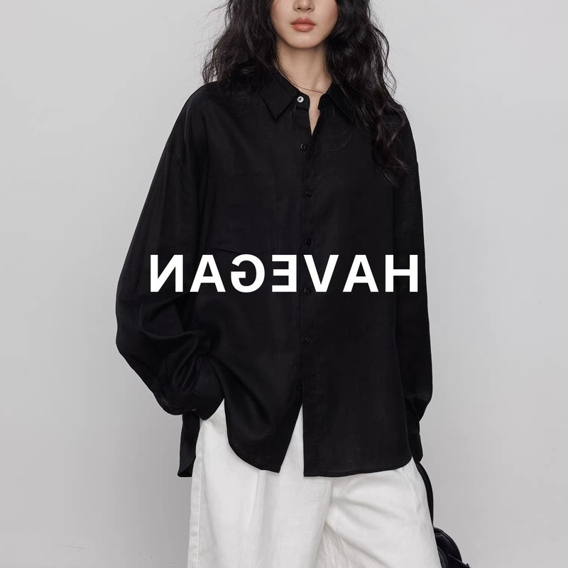 Tencel Linen Long-Sleeved Autumn Sun Protection Shirt Women's Loose Lazy Casual Top