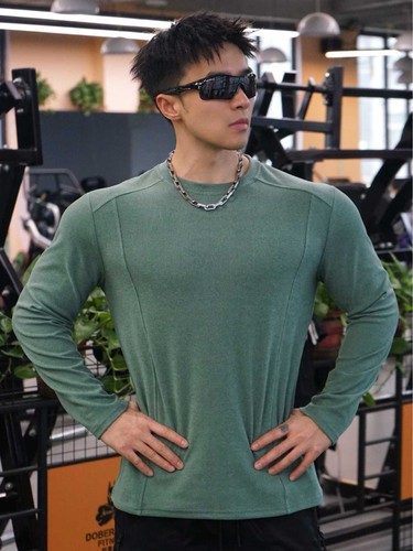 American-style new men's outdoor running training sport fitness Velcro muscle workout plain long-sleeved t-shirt