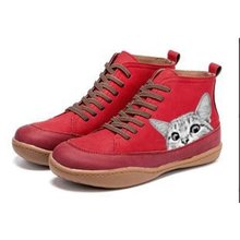 外贸Printed cat series boot 有印猫 舒适大码平底靴厂家直销