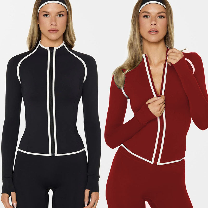 Foreign Trade Sports Fitness Cycling Clothing Body-Shaping Nude Waist-Cinching Quick-Drying Breathable Jacket Stand-Up Collar Zipper Long-Sleeved Jacket Foreign Trade Sports Fitness Cycling Clothing Body-Shaping Nude Waist-Cinching Quick-Drying Breathable Jacket Stand-Up Collar Zipper Long-Sleeved Jacket