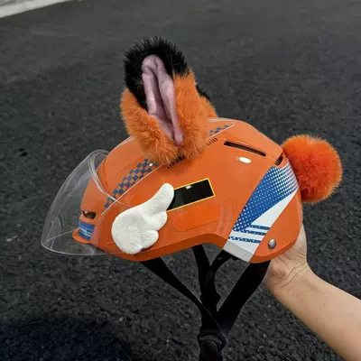 3D Cat and Rabbit Ears Motosiklet dəbilqələri - orange-and-black-color-blocked-ears-wings-tail-helmet-not-included