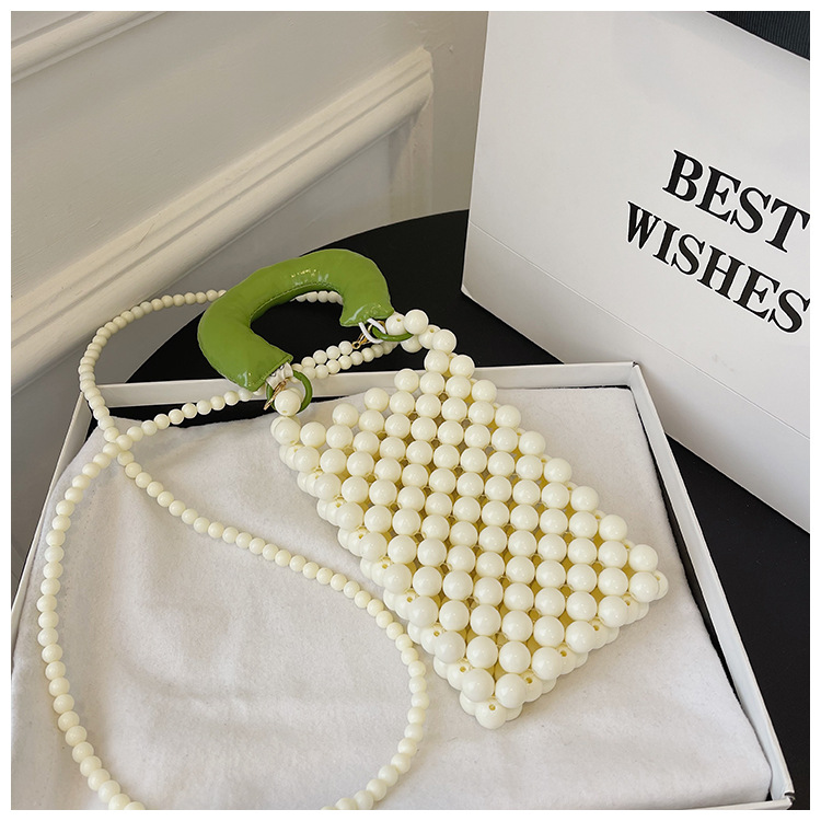 Women's Small Pearl Color Block Solid Color Cute Beading Square Open Crossbody Bag display picture 26