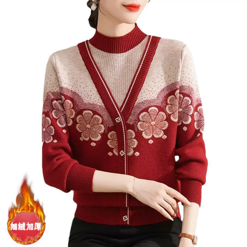 Мама одеваются осенью и зимой плюс бархатный свитер