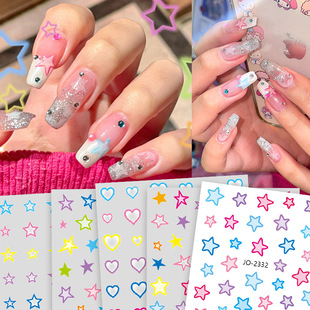 Internet Celebrity New Dopamine Star Nail Art Sticker Macaron Color Five-pointed Star Love Nail Sticker with Adhesive Back