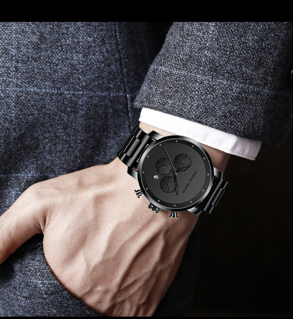 Hannah Martin Men's Quartz Watch Multi Functional Calendar Steel_voghion.com