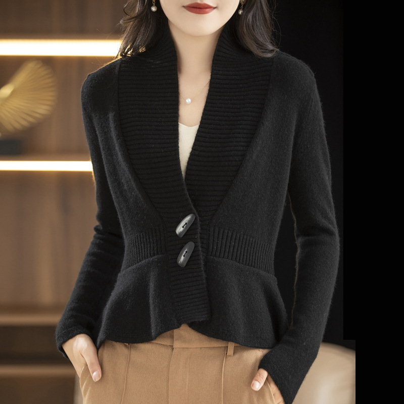 Women's Clothing waxy cardigan for women short waist slimming outer wear knitted sweater autumn and winter horn button coat sweater wholesale_voghion.com