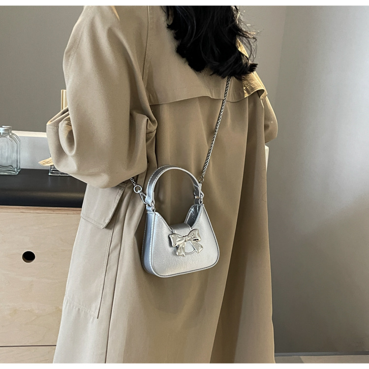 210g Weight Synthetic Leather Lining Material Flip Cover Closure Type Single Shoulder Strap Strap Type Handbag Bags Type Daily, Shopping Occasion Pu Leather Material Bow Knot Pattern All Seasons Season Women's Gender Basic Style Medium Size Women's Medium Pu Leather Bow Knot Basic Flip Cover Handbag 7