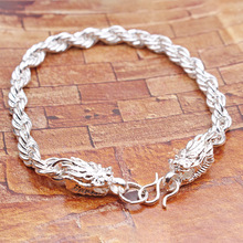 展销会饰品货源苗银民族风6mm仿银龙头麻花手链镀银麻绳手链男