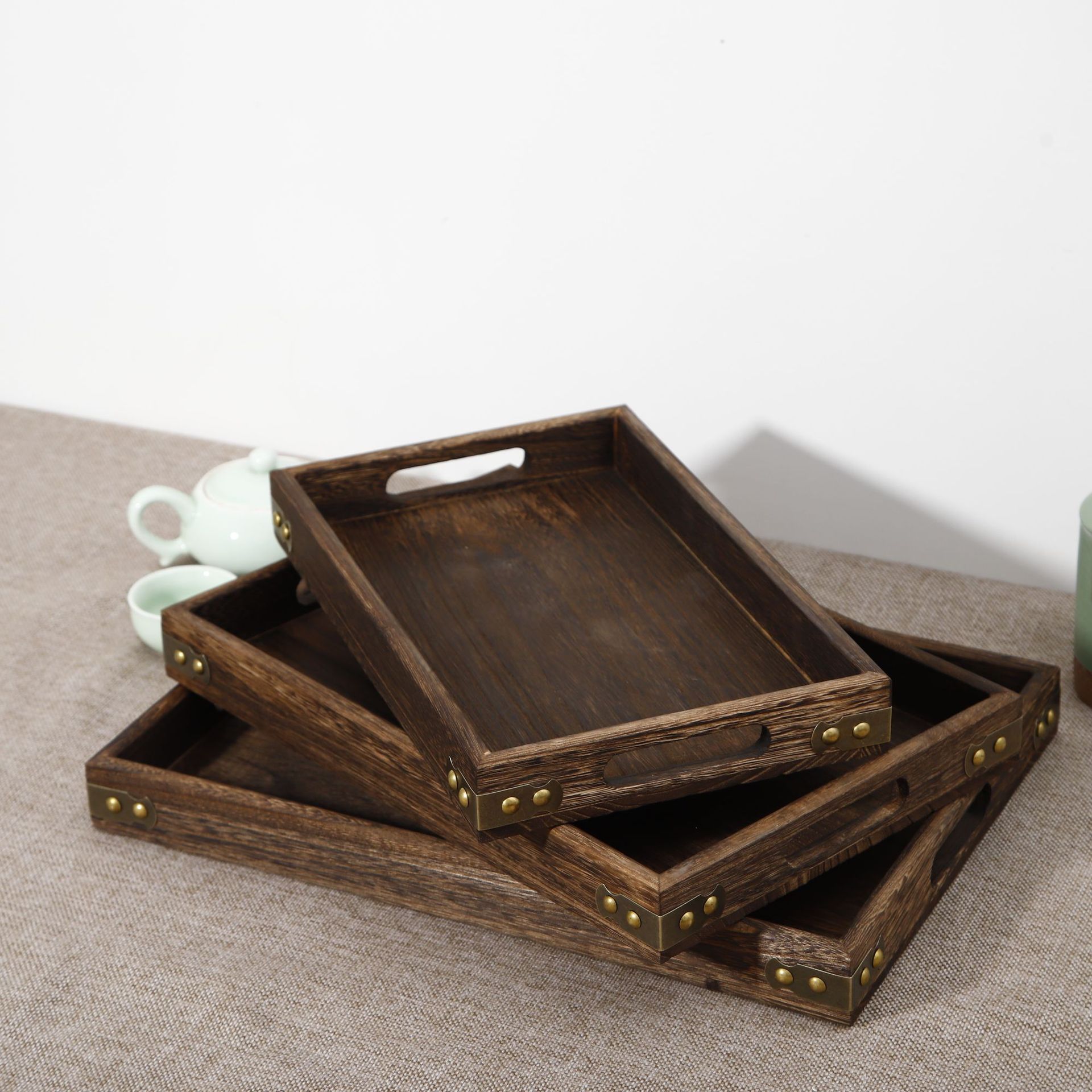 En stock Estilo japonés simple bandeja de té hogar bandeja de madera maciza almacenamiento mesa de té tatami mesa de té posavasos titular de té conjunto de bandeja de té