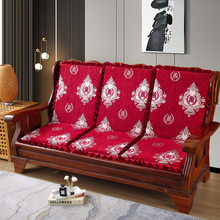 实木沙发坐垫加厚防滑海绵红木三人沙发垫子带靠背连体老式木椅垫