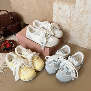 蕾丝时尚复古平底德训鞋女2025新款春季百搭休闲轻便运动阿甘板鞋
