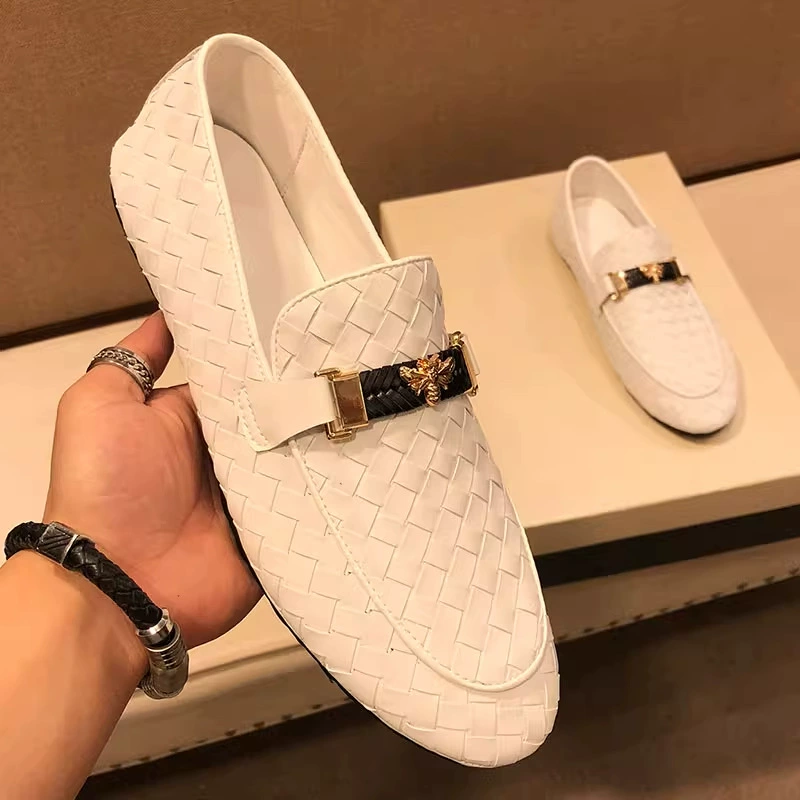 European Station Luxury Bee Shoes Мужская Новинка 2023 года, британская плетеная обувь без шнуровки из натуральной кожи