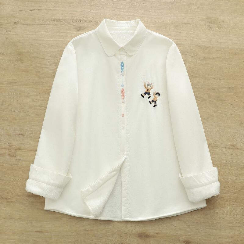 2025 Autumn/Winter New Style Fleece-Lined Thick Embroidered Cat Design Women's Cardigan Long-Sleeve Shirt Lamb Wool Shirt Wholesale 2025 Autumn/Winter New Style Fleece-Lined Thick Embroidered Cat Design Women's Cardigan Long-Sleeve Shirt Lamb Wool Shirt Wholesale