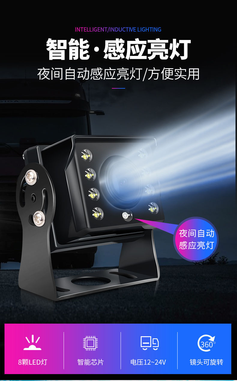 Truck High-Definition Vehicle-Mounted Surveillance Rearview Camera Ahd Night Vision Dual-Control Eight-Light Aviation Reversing Mirror Camera