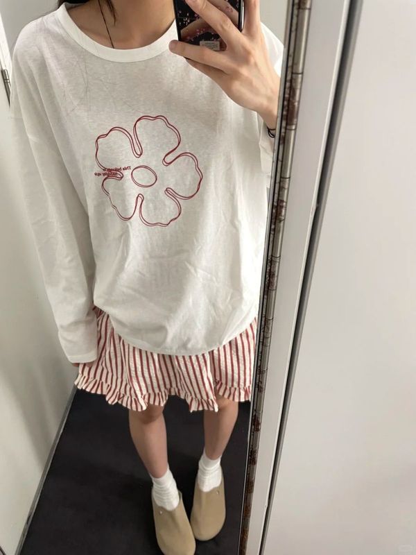 白色薄款防晒罩衫长袖t恤女夏季微透印花宽松慵懒风防紫外线上衣|undefined