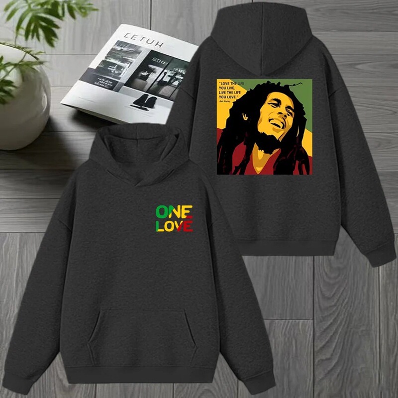 【Cross-Border European Size】High-Quality Reggae Bob Marley Double-Sided Print Sweatshirt for Men and Women, Retro Style
