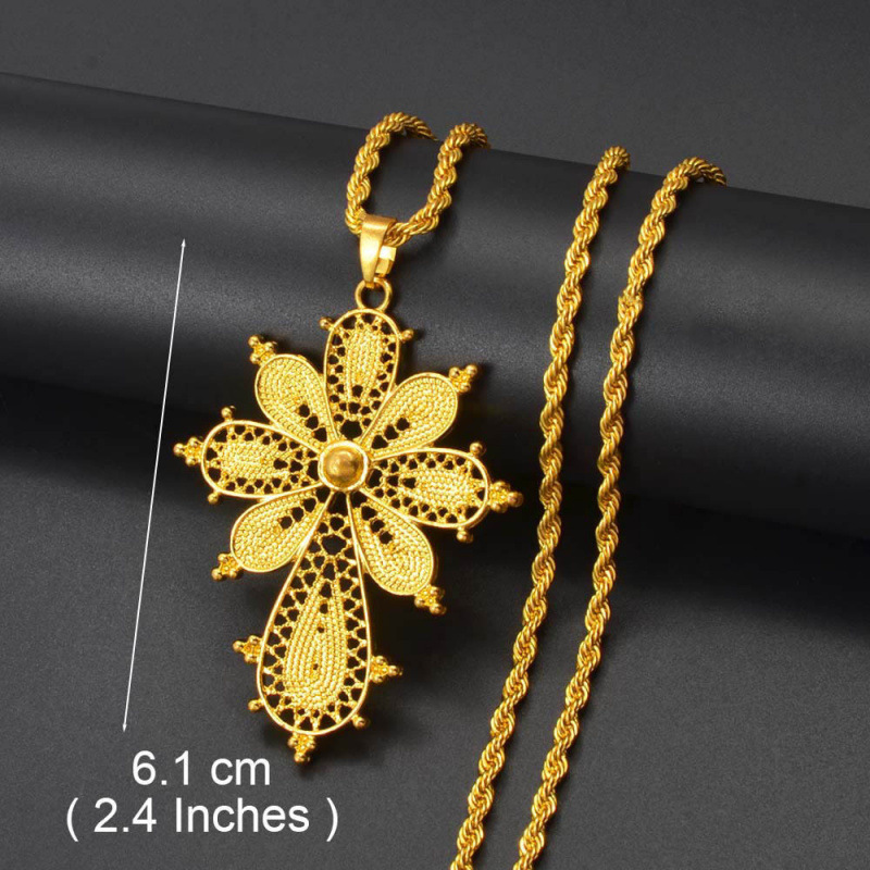 Annio Ethiopian Gold Color Cross Charms Pendant Necklaces Af|undefined