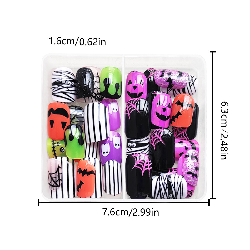 Krátke trblietavé štvorcové brnenie, trblietavá pavučina, netopier, biela tvár ducha, tekvica, kombinácia brnenia, 48 kusov, 24 × 2_voghion.com