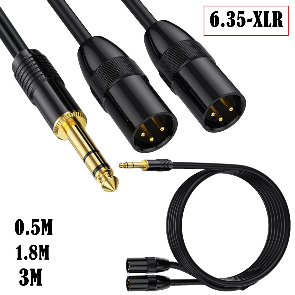 一分二Y型6.35mm双声公转2个XLR 3P公麦克风摄像机录音机音频线