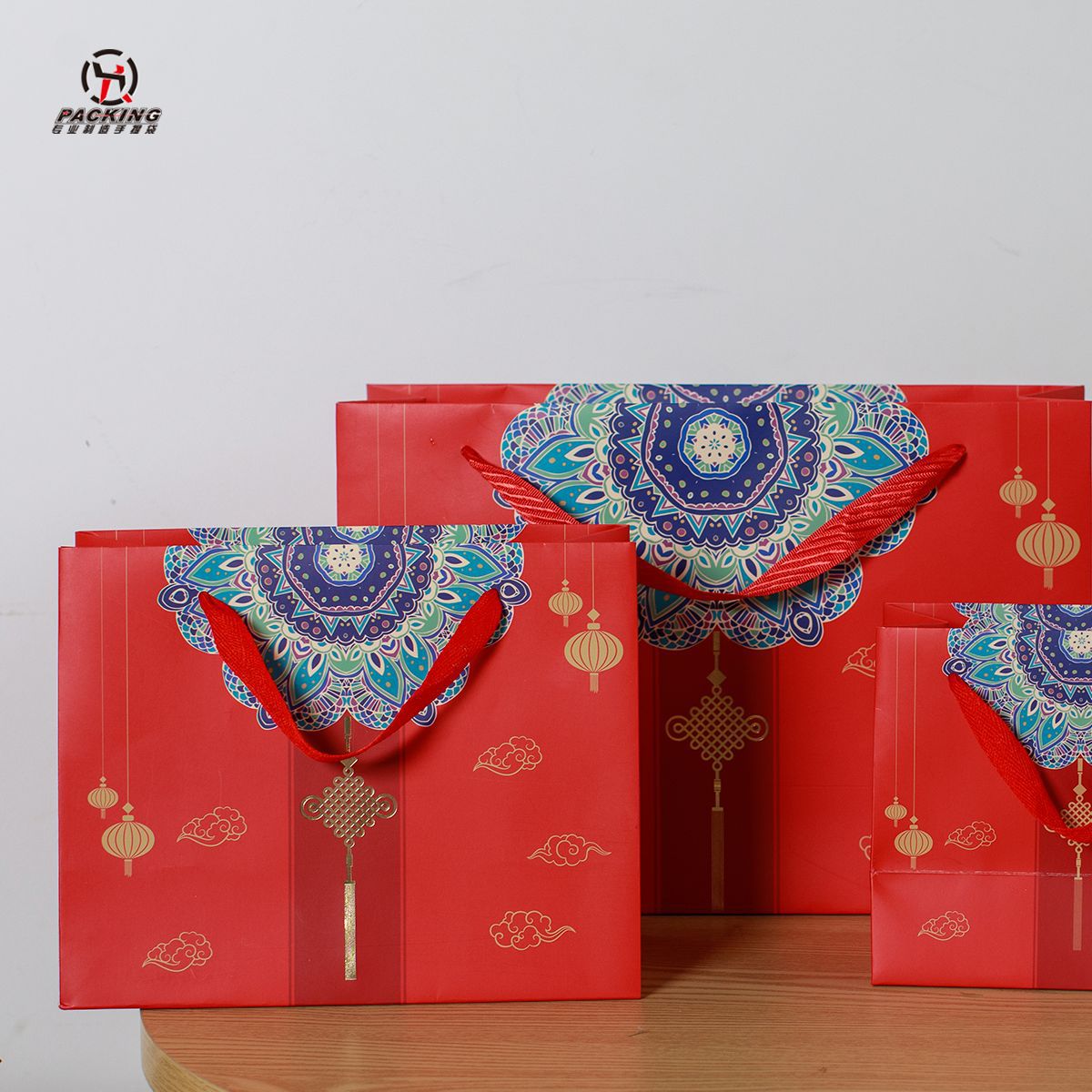 Año nuevo rojo bolsa de regalo festivo creativo estilo étnico bolsa de papel de Navidad Banquete de vacaciones volver bolso de regalo