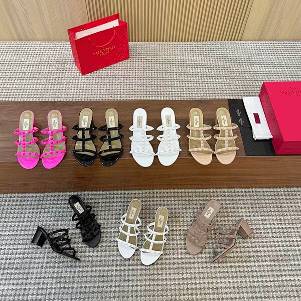 Valentino-Style Three-Strap Studded Chunky Heel Sandals for Women, Patent Leather Open-Toe High-Heeled Sandals, Available in Multiple Colors