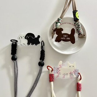 Cartoon creative sausage dog cat mobile phone back clip double buckle universal slung long lanyard portable clip rope tide