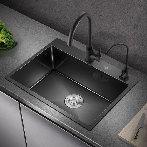 OD59 Wholesale Black 304 Nano Stainless Steel Sink Handmade Single Slot Vegetable Basin Washing Sink Kitchen Large Pool