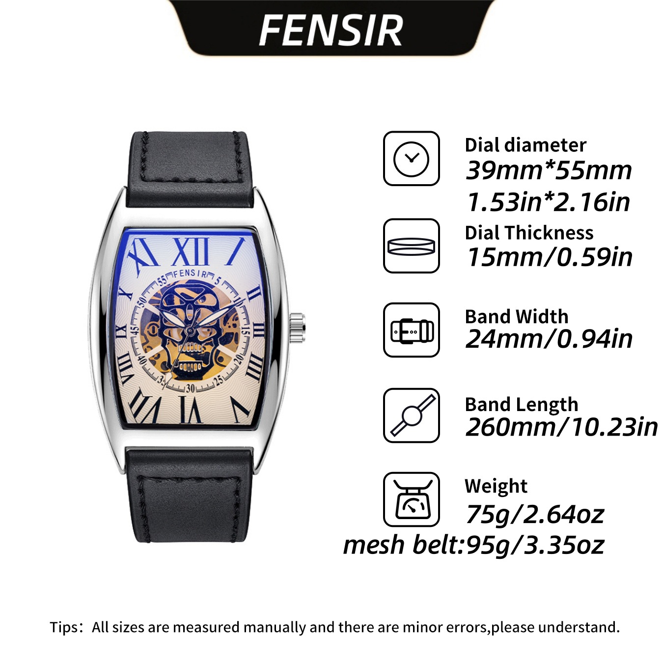 Personalized Skull Watch for Men, Fashionable Barrel-Shaped Quartz Watch, Factory Wholesale, Dropshipping, Cross-Border