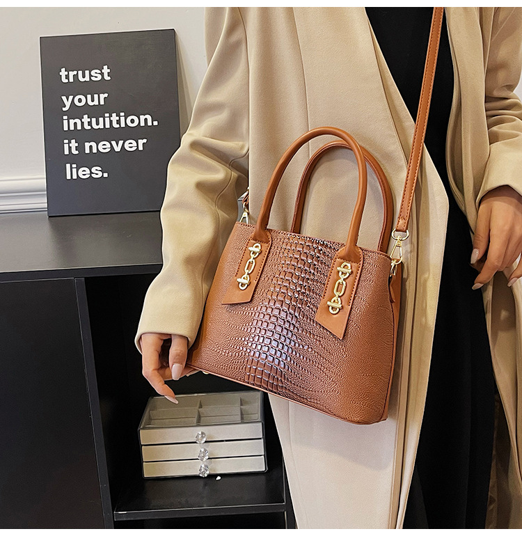 Handbag Women's New Western Style Shoulder Bag Large Capacity Commuter Crossbody Bag PU Leather Crocodile Pattern Bag Women's bag_voghion.com