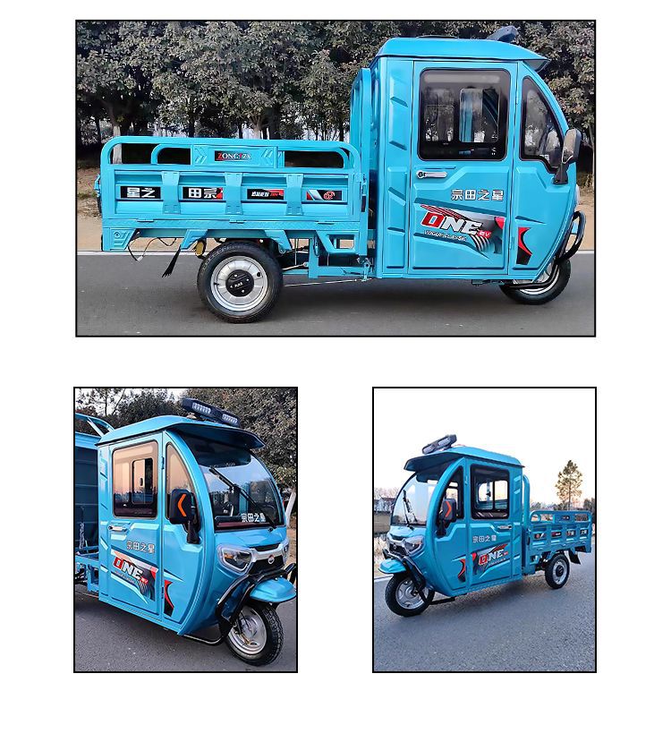 Semi-enclosed Electric Tricycle with Canopy for Cargo and Passengers