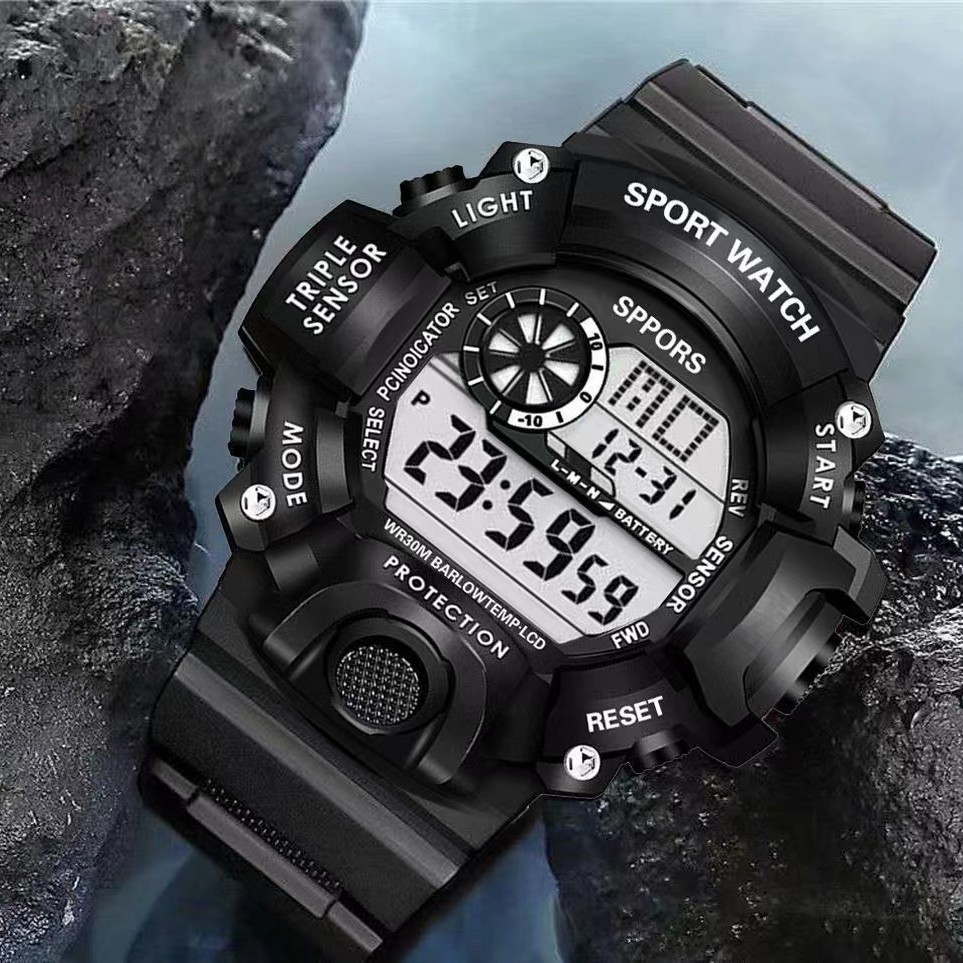 Cross-Border New Outdoor Sports Electronic Watch for Men and Women, Fashionable Large Dial, Multi-Functional Luminous Led Electronic Watch