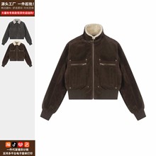 美拉德毛领夹棉外套女冬季美式复古修身短款工装夹克上衣工厂现货