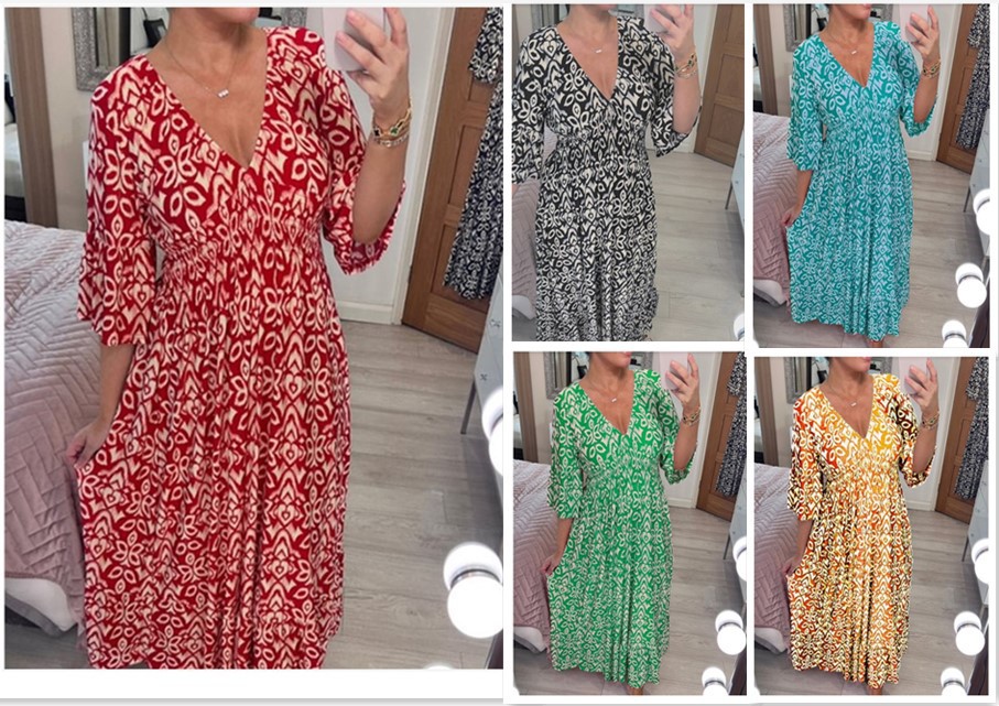 Casual Style Wholesale Women's Casual Printing Printing Daily Street V Neck 3/4 Length Sleeve Regular Dress