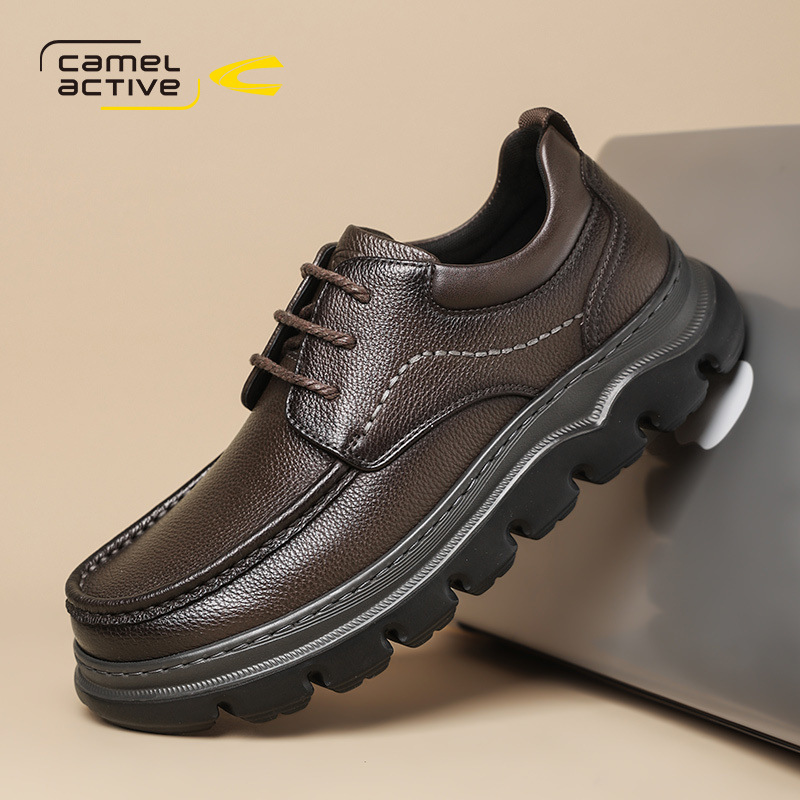 德国骆驼动感真皮男鞋厚底男士商务皮鞋防滑耐磨软底系带爸爸鞋子
