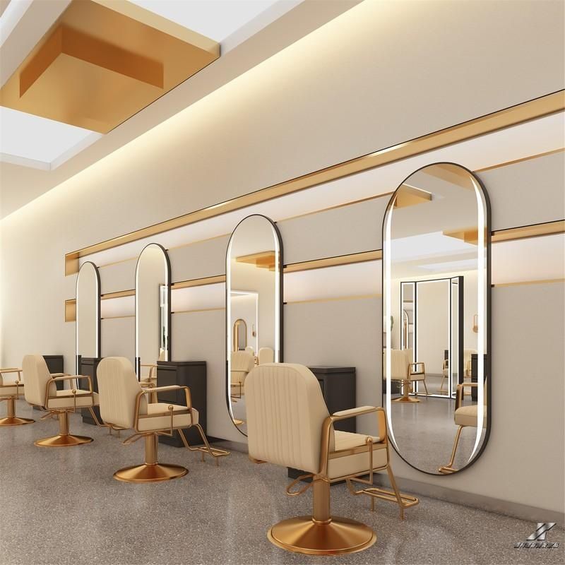 Barbería simple tabla de espejo salón de peluquería especial espejo rojo de red con lámpara de marea colgar pared espejo de peluquería unilateral