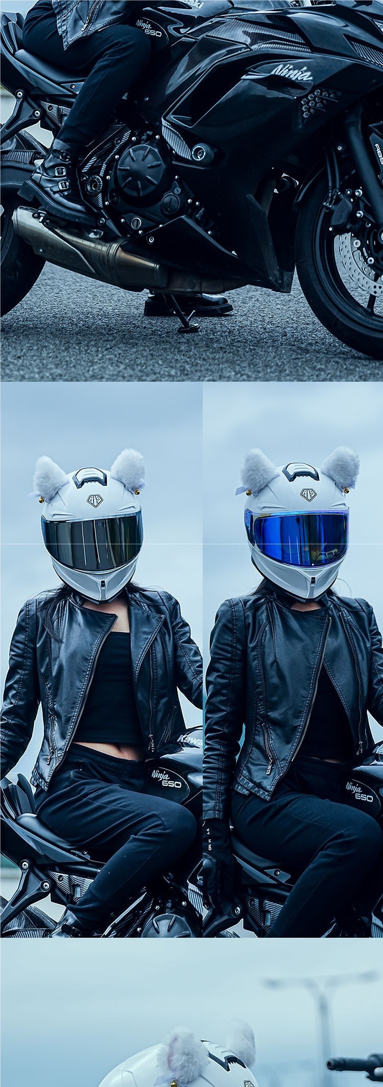 Helmet Motorcycle Full Helmet Bluetooth 3C Certified Cat Ear
