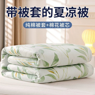 Removable and Washable Air-Conditioned Quilt Pure Cotton Summer Cool Quilt with Quilt Cover Cotton Quilt Thin Single Spring Autumn Summer Machine Washable