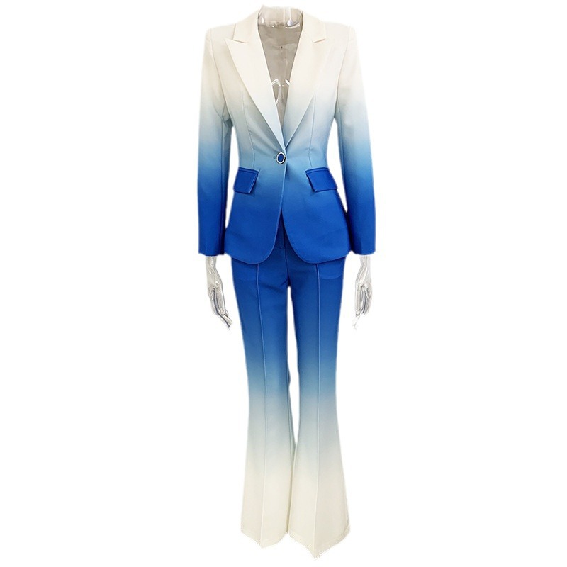 GraceChic Cross-Border In-Stock 2025 New Fashionable Gradient Slim Fit Suit With Flared Trousers Two-Piece Set_voghion.com