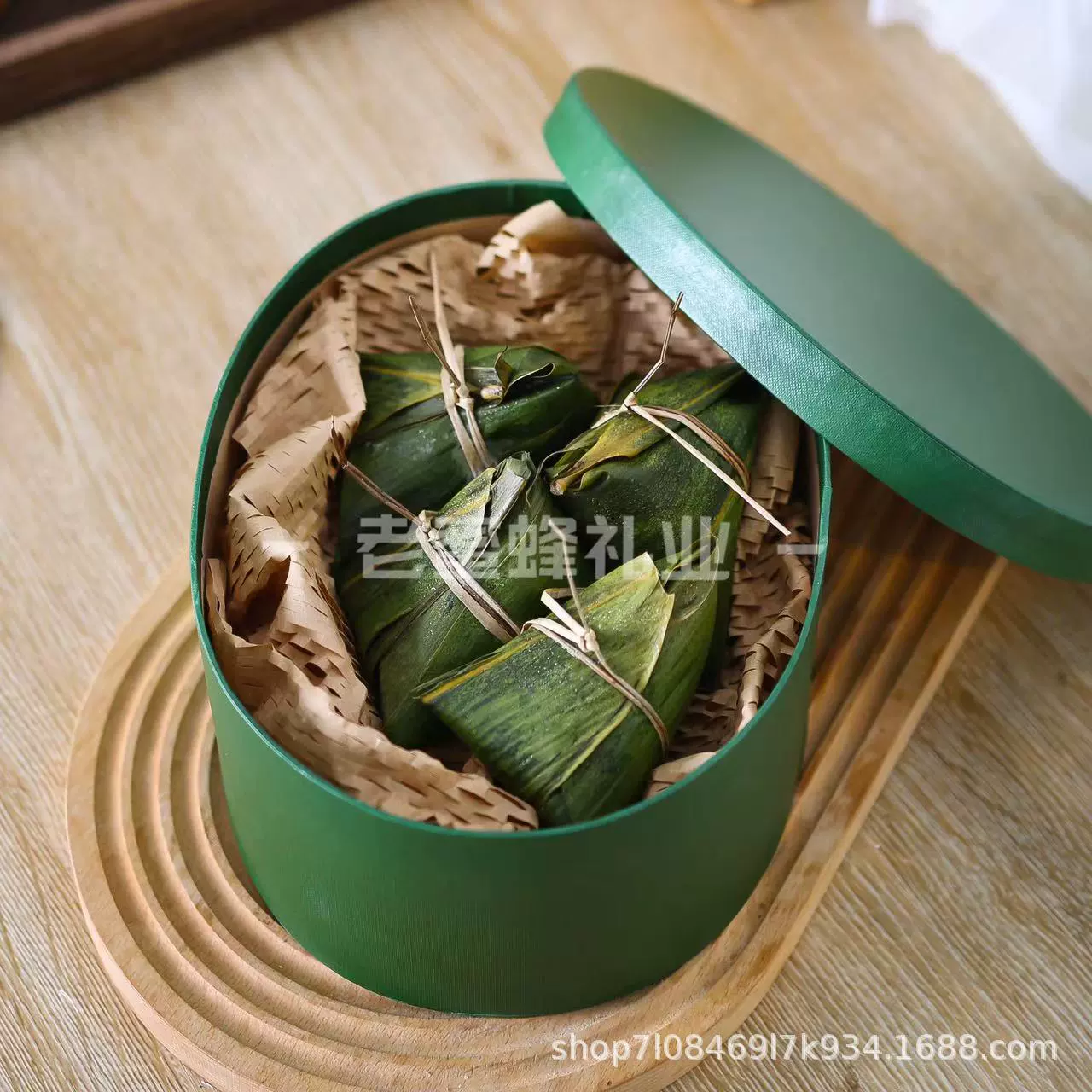 Подарочная коробка Zongzi, зеленая овальная подарочная коробка, подарочная коробка для фестиваля лодки-дракона, коробка из крафт-бумаги, упаковочная коробка Zongzi, пояс для фестиваля лодки-дракона