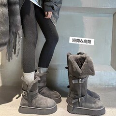 厚底灰色雪地靴女2025年冬季新款两穿长筒加厚保暖百搭高筒靴棉鞋