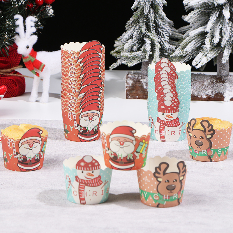 Christmas cupcake base high temperature resistant cupcake cartoon elk snowman cup baking cake paper tray