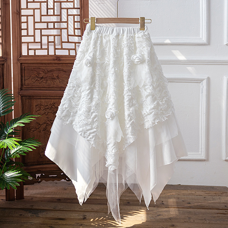 French Vintage Heavy-Duty Multi-Layer Irregular Mesh Ripped Skirt Super Fairy Skirt Flower Decorative Skirt