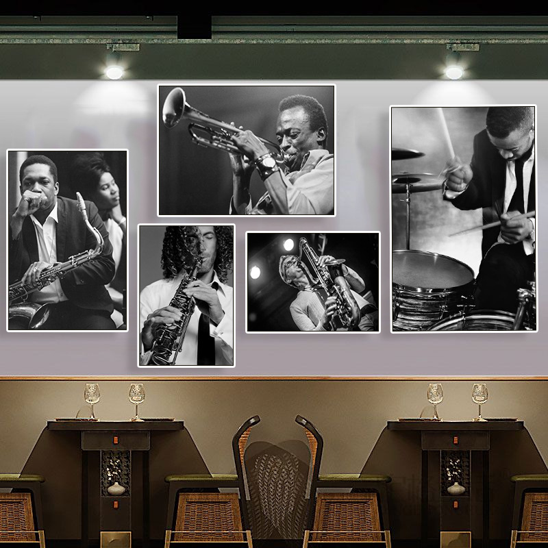 Music Decorative Painting Saxophone Instrument Player Jazz Piano Room Wall Hanging Painting Retro Bar Mural