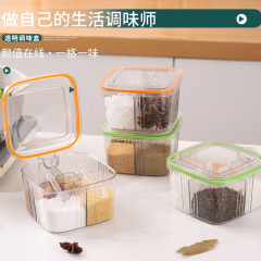 透明な4つのコンパートメントを持つ調味料入れセット、スプーン付き、キッチン調味料ボックス、塩入れ、密封容器セット、インスタ映えセット