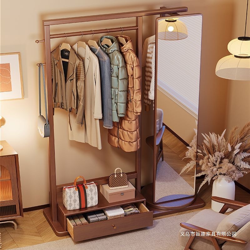 实木挂衣柜旋转穿衣镜一体式宿舍小户型落地卧室全身镜简易衣柜